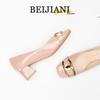 BEIJIANI Lammfell Square Toe Blockabsatz High Heels – Damen Convertible Step-Down Schuhe mit Metalldetail