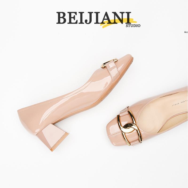 BEIJIANI Lammfell Square Toe Blockabsatz High Heels – Damen Convertible Step-Down Schuhe mit Metalldetail