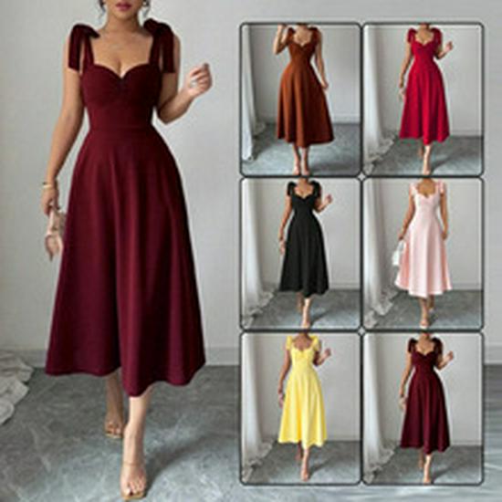 2026 Women's Lace-up V-neck Long Evening Gown - European & American Style