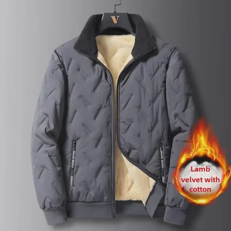 Men's Large Ultrasoft Lambskin Cotton Coat – Warm, Velvet-Lined, Thickened, Casual, Loose-Fit Jacket
