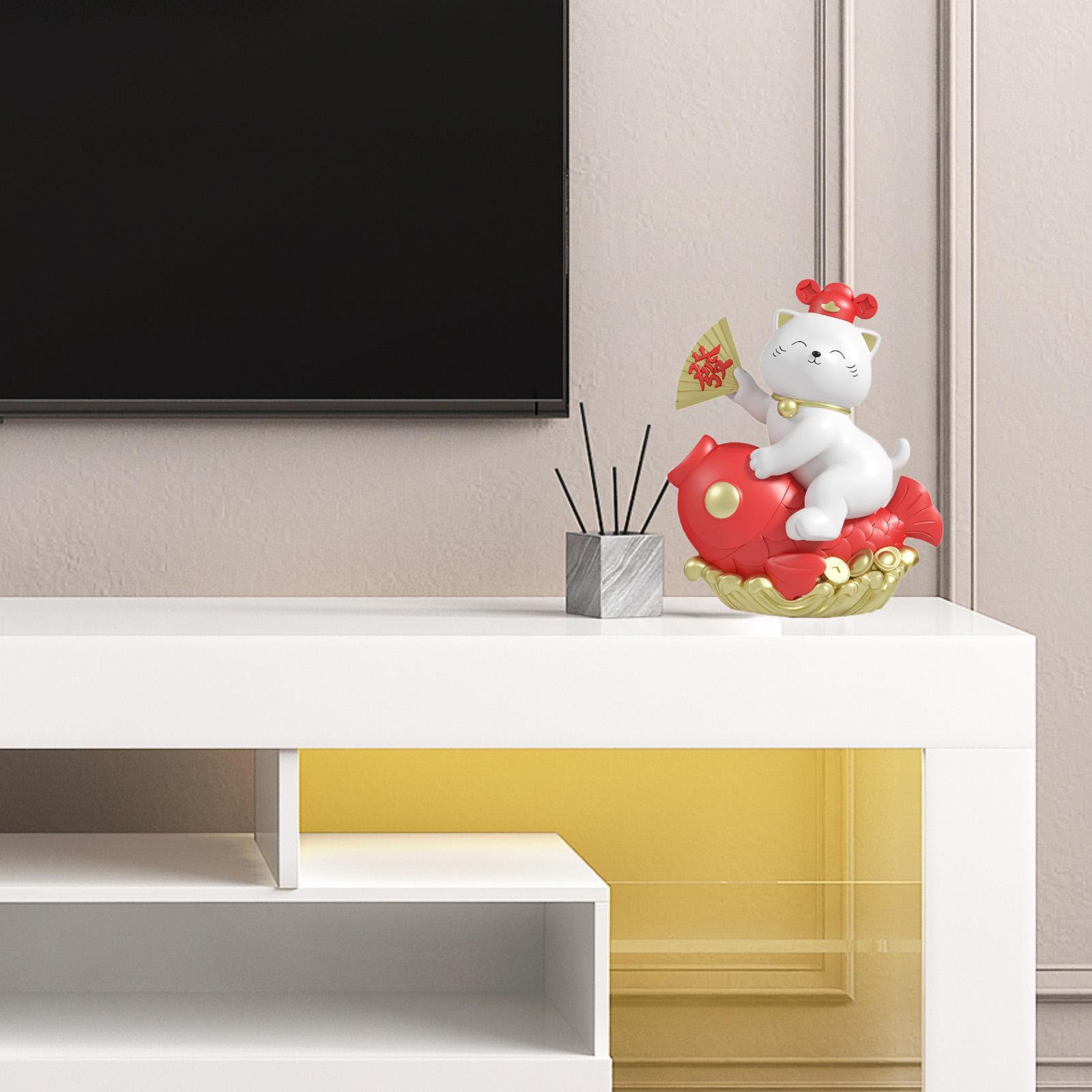 Fortune Cat Sculpture Lucky Cat Piggy Bank for Office Living Room Children