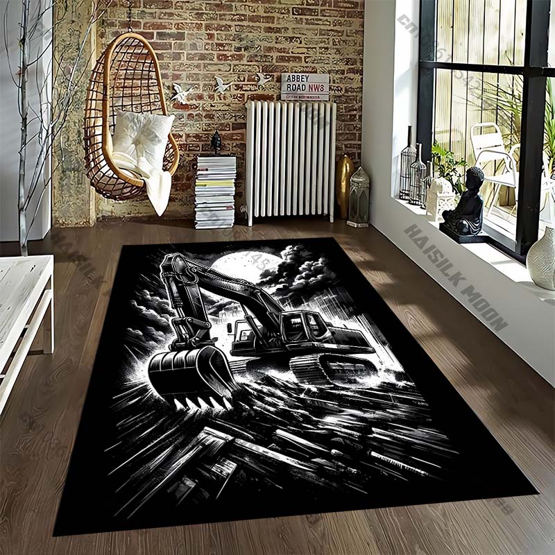 Excavator Truck Carpet for Living Room Game Rugs Soft Floor Cartoon Rugs Bathroom Rug Mat Yoga Mat Home Decor Rugs for Bedroom