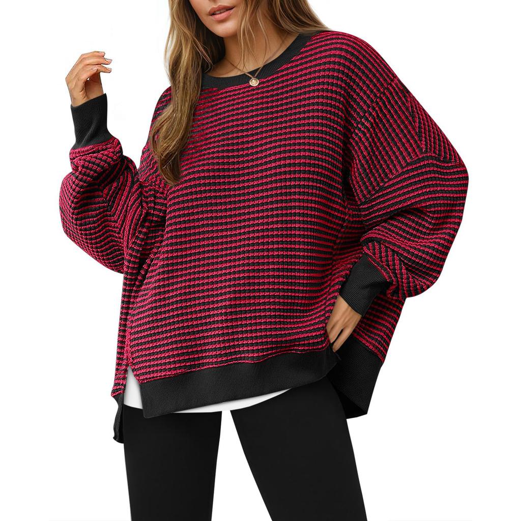 Women's Long-sleeved Round-neck Striped Round-neck Versatile Casual Loose Sweatshirt