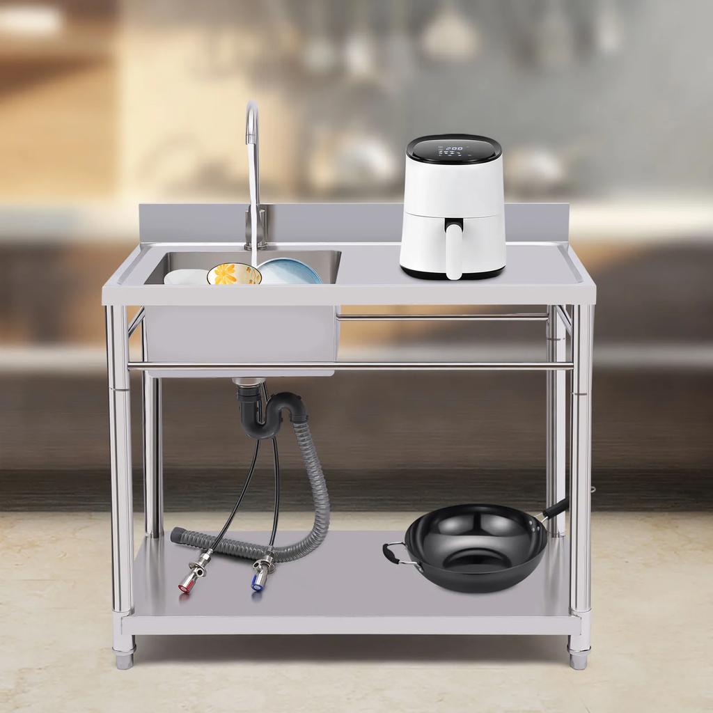 Stainless Steel Commercial Sink W/ Stand,Heavy-Gauge Utility Sink for Kitchen,Laundry (220LBS Capacity),Free Standing Prep Table