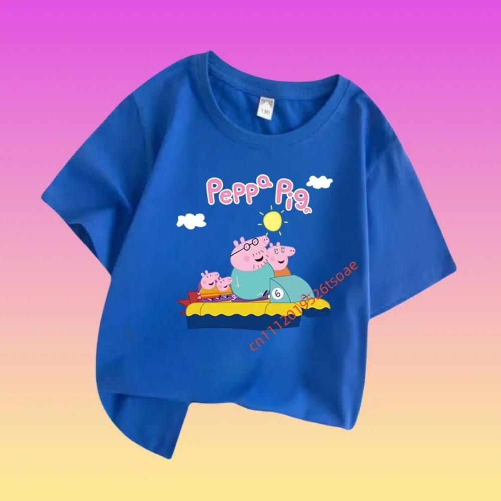 Peppa Pig Children's Short-sleeved Boys' Sweatshirt, Girls' Casual Tops, Summer T-shirts with Cartoon Prints