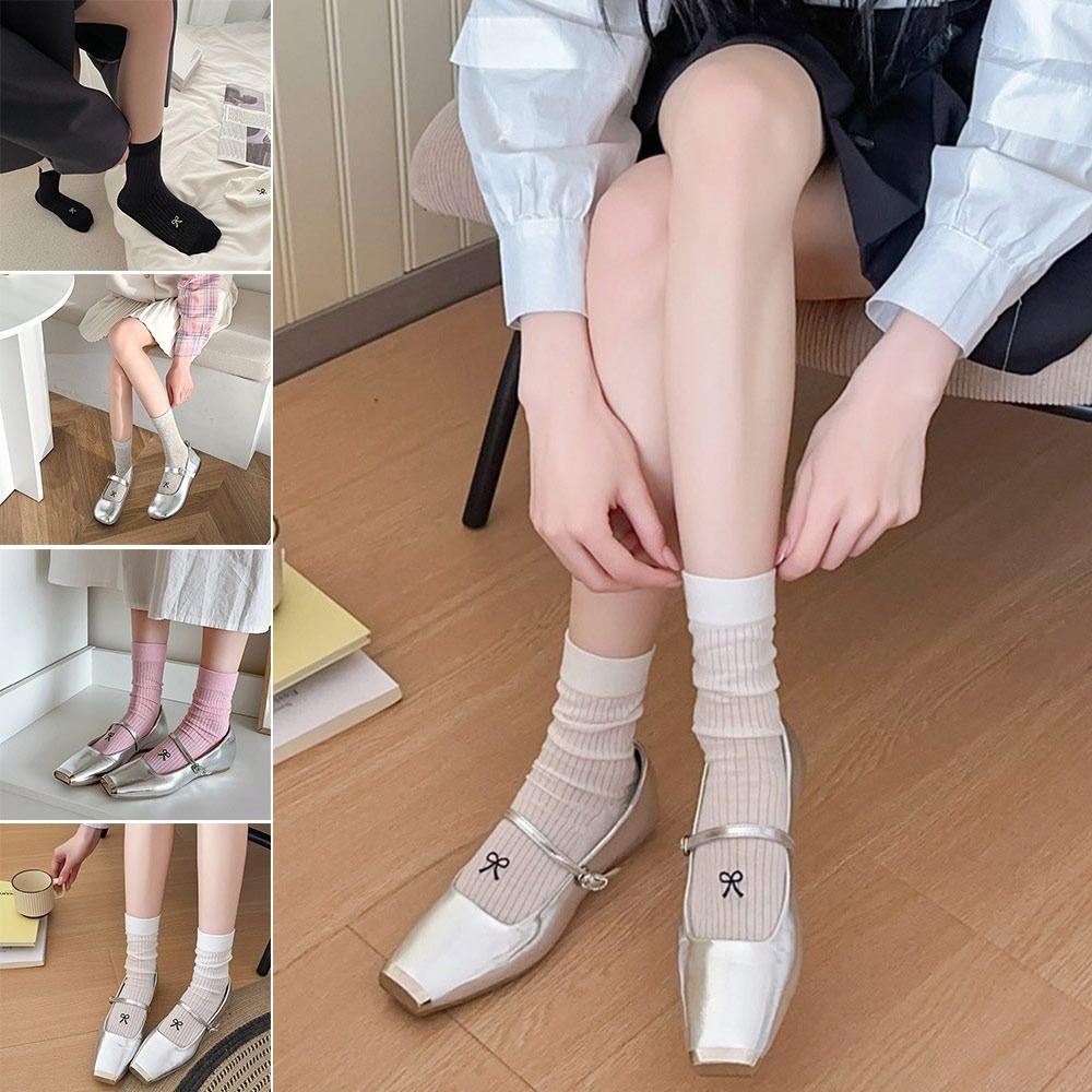 Однотонные носки с бантом, весенне-летние хлопковые носки, новые милые чулки