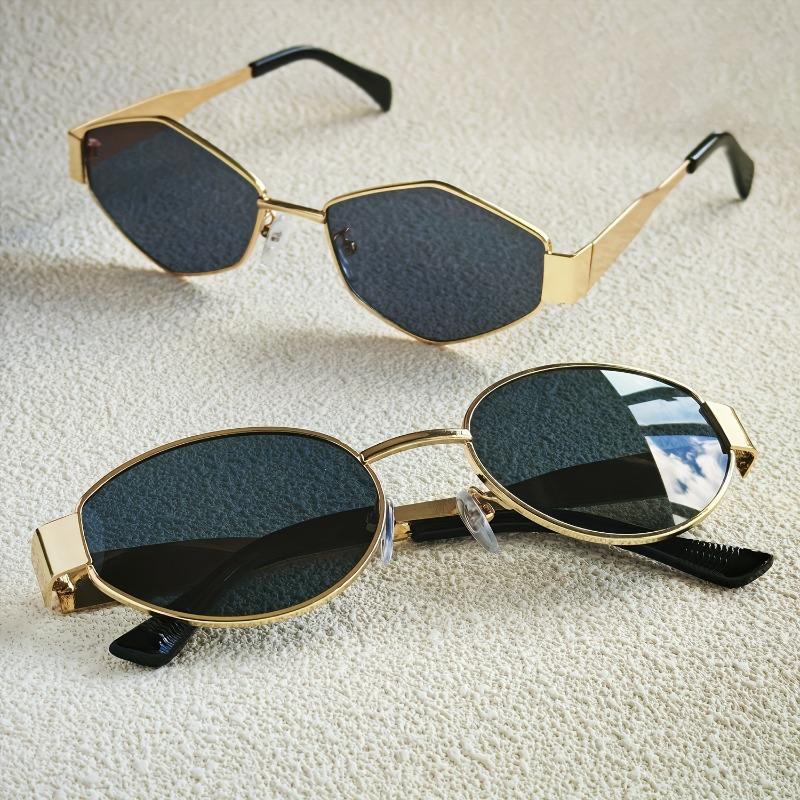 

2pcs Fashion oval glasses for women Rhombus design, metal frame & PC lenses Casual accessory