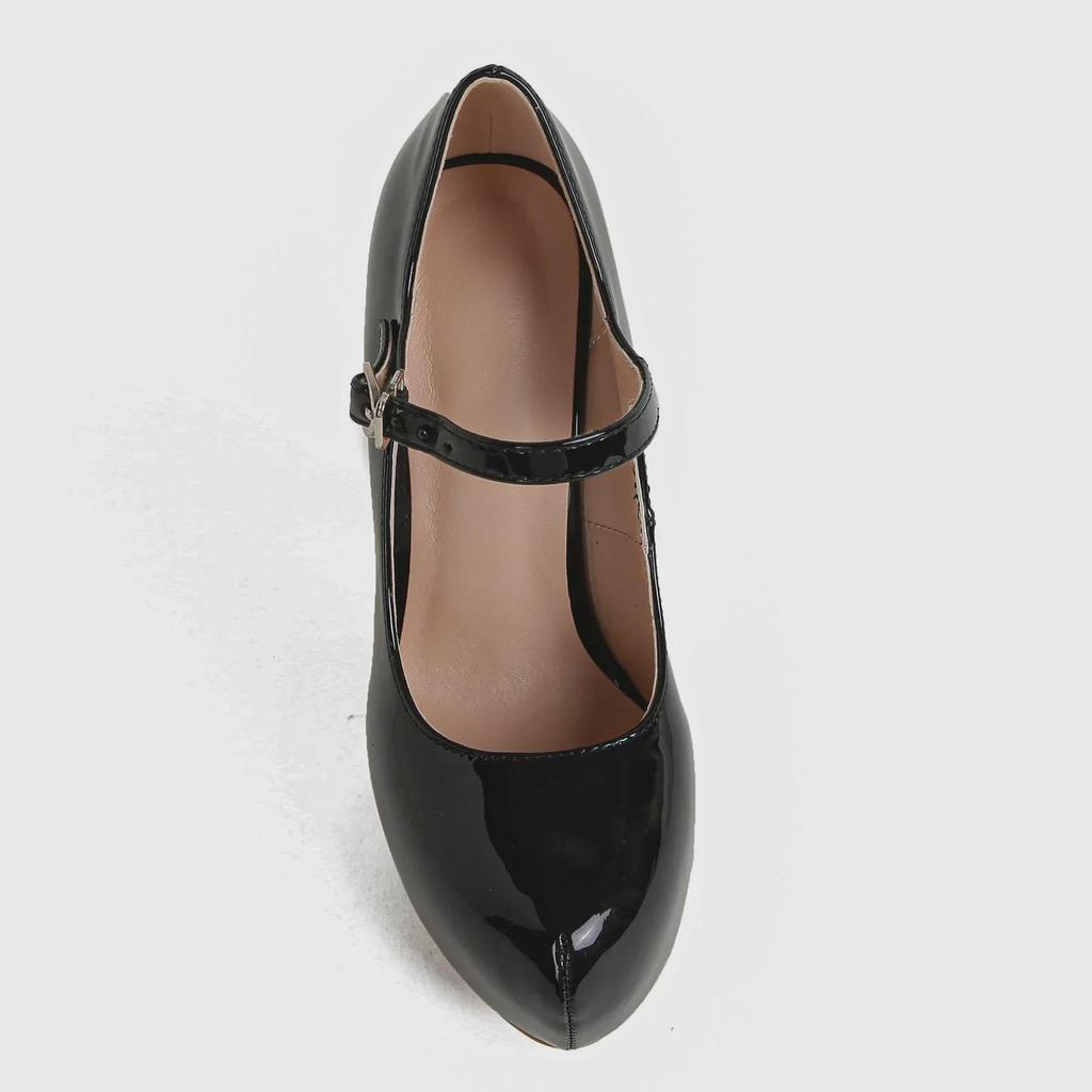 Sapatos de salto alto femininos, plataforma impermeável, couro envernizado, outono e inverno 2025 - tamanhos grandes disponíveis
