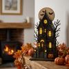 Spooky Wood Haunted House Statue Vintage Stacked Pumpkin Cart Ornament  Shelf Decor