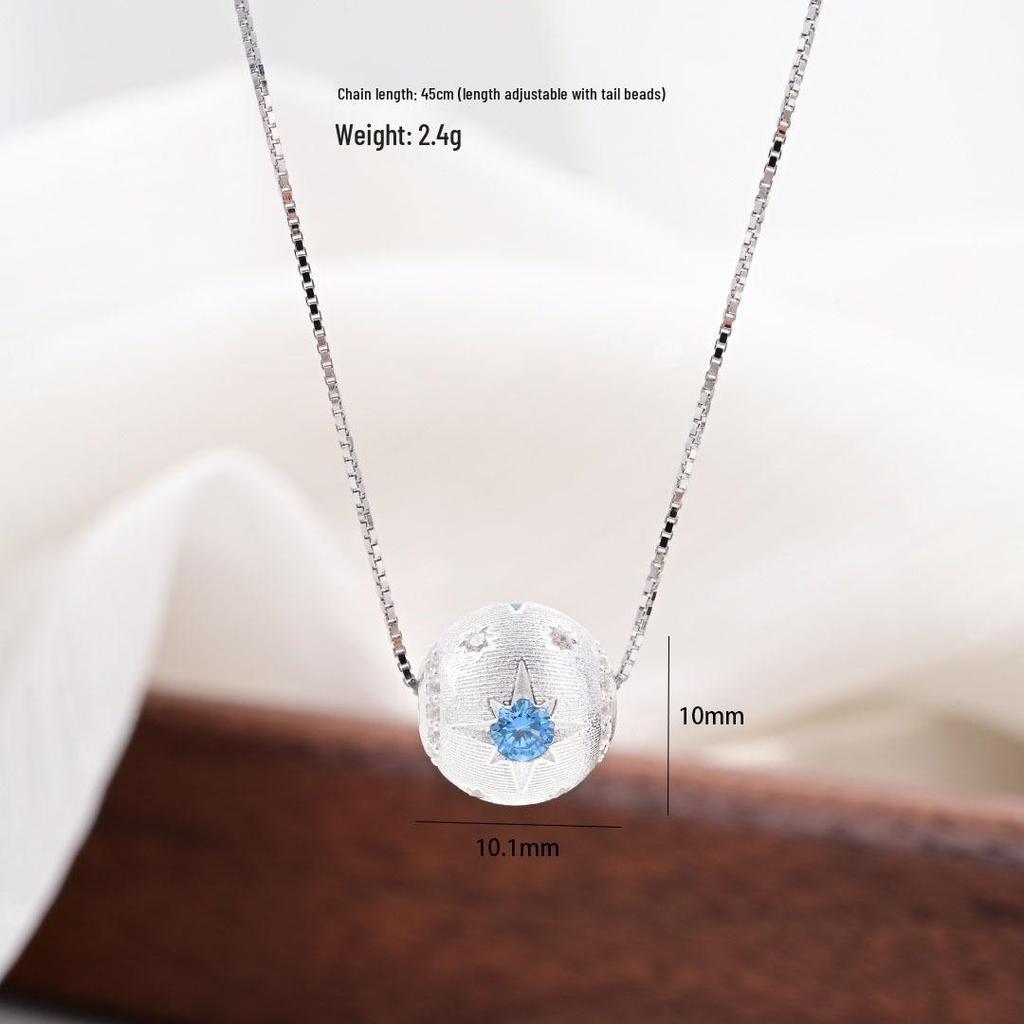 S925 Sterling Silver Retro Brushed Small Gold Ball Necklace - Luxury Fashion for Women, High-End Lucky Bead Clavicle Chain X109