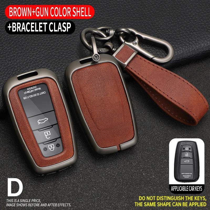 Zinc Alloy + Leather Car Key Case for Toyota Corolla Hybrid 2021 Rav4 Land Cruiser Prado Camry Highlander Prius C-HR 2018+