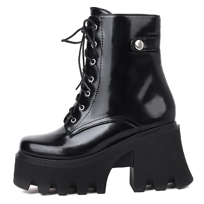 Gothic Punk Street Women's Ankle Boots Platform 2025 Thick High Heels Short Boot New Fashion Designer Black Lace-up Winter Shoes