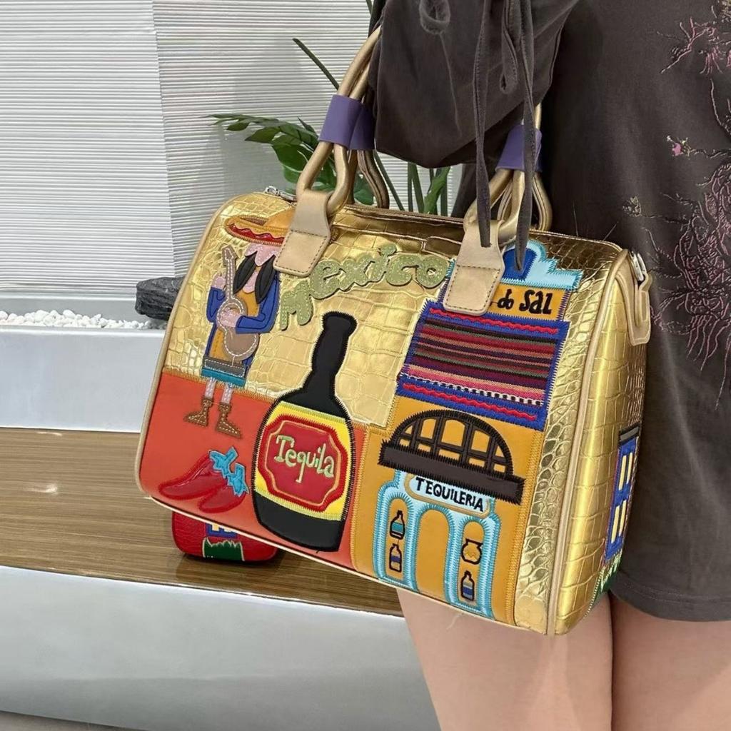 Handtasche mit großer Kapazität Damen Große Kapazität Boston Kissen Tasche Bestickte Schulter Umhängetasche