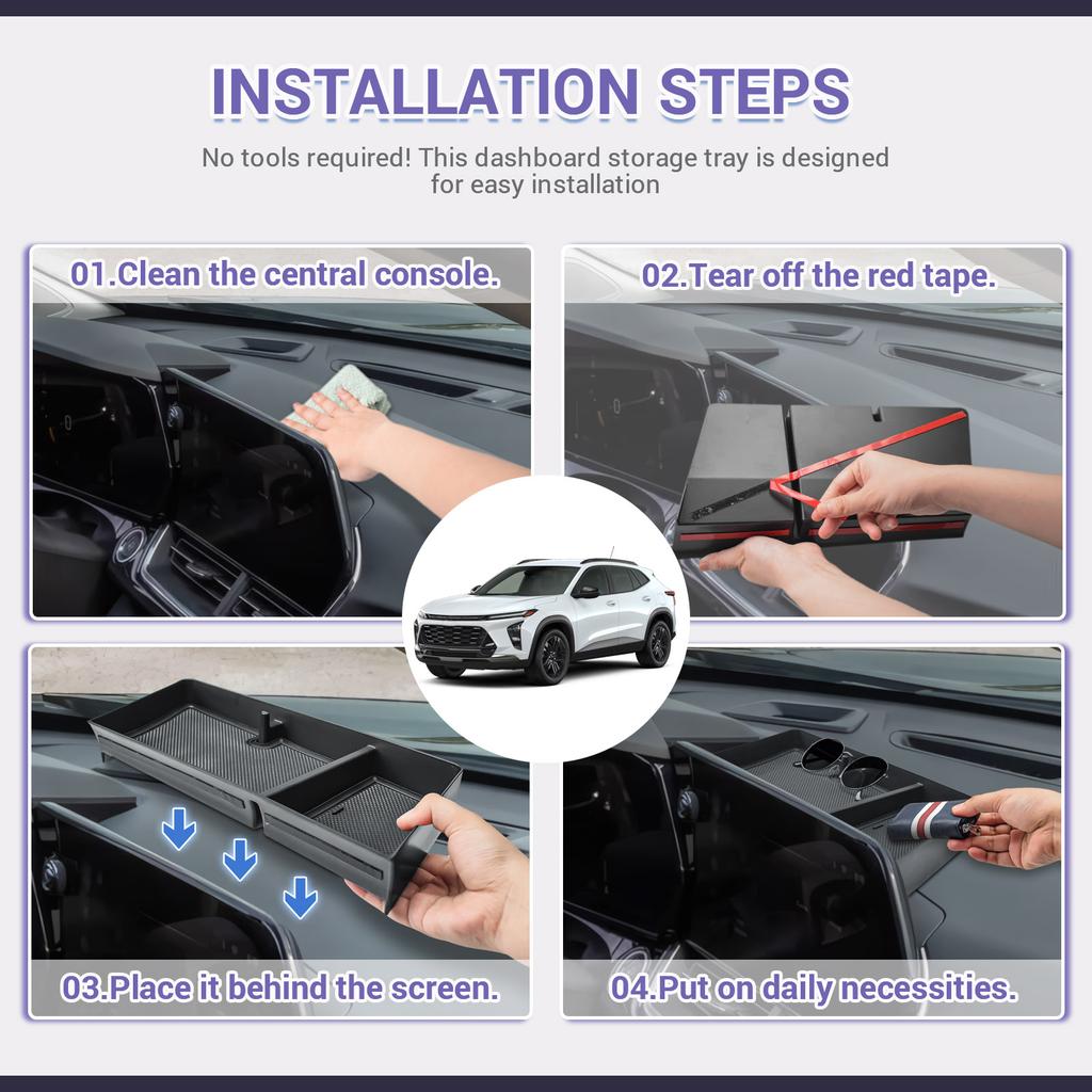 HGWEI For 2025 2025 Chevy Chevrolet Trax Center Console Organizer Dashboard Tray Box Behind Screen Armrest Storage Accessories