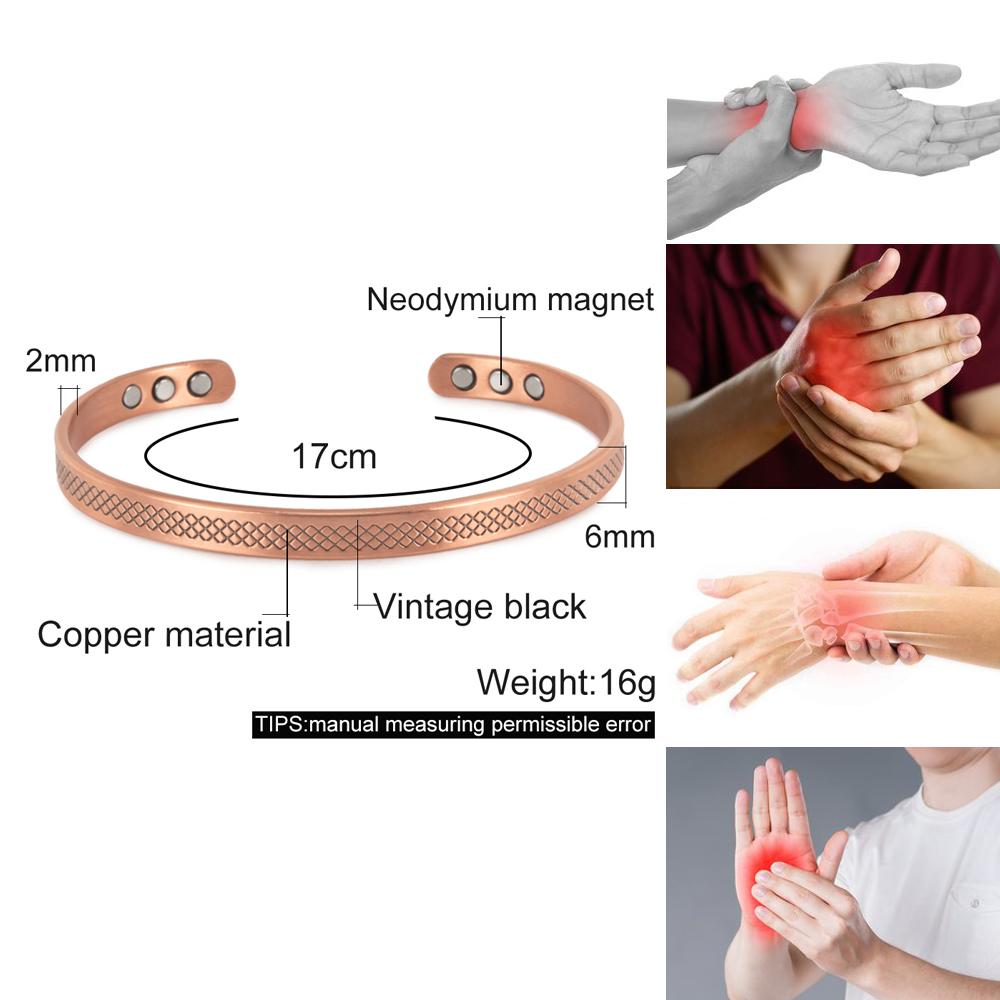 Vinterly Pure Copper Bracelets Magnetic Adjustable 6mm Wide Open Cuff High Magnet Health Energy Bangle Women Resizable Jewelry