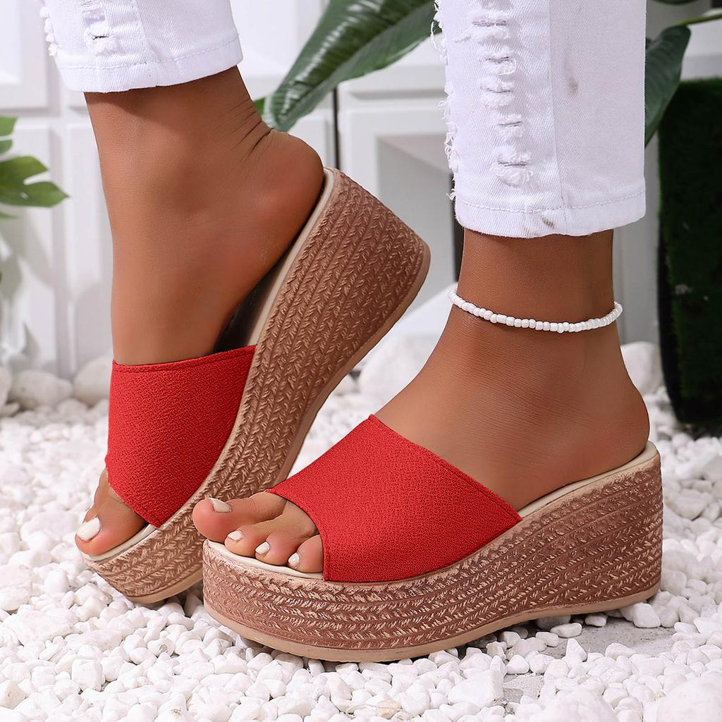 Platform Wedge Sandals For Women With Heels One Strap Design Stylish And Casual Leather Open Heel Cork Wedge Sandal For Womens