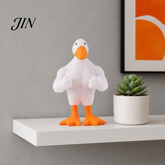 Resin Duck Ornament Muscular Figurine, Strong Fitness Statue, Statue White Yellow Shape for Table Decor Figure