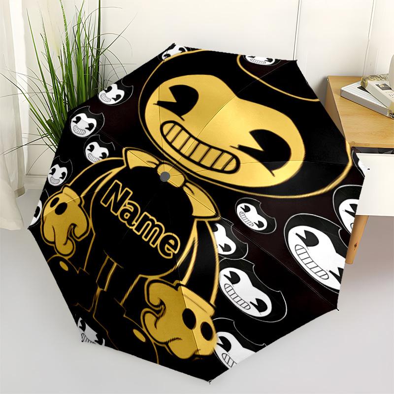 1PC Bendy and the Ink Machine - Custom Name Automatic Folding Umbrella - Compact 8-Rib Design, Durable Plastic & Iron, Daily Use S0106013