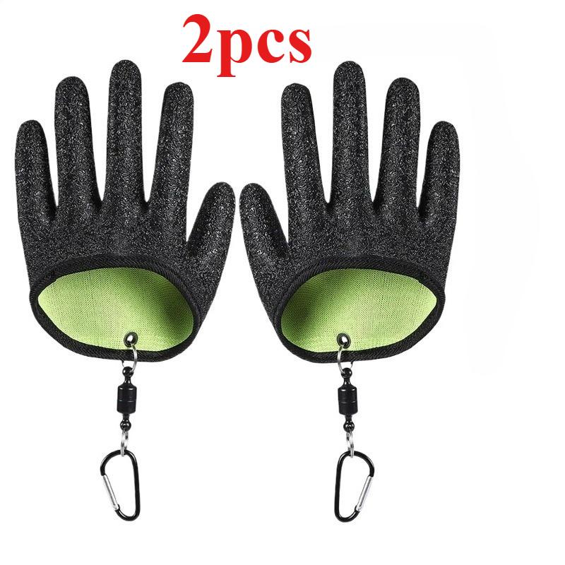 2PCS Waterproof Fish Handling Gloves, Anti-Slip Fishing Gloves with Magnet Clip, Professional Fisherman Accessories
