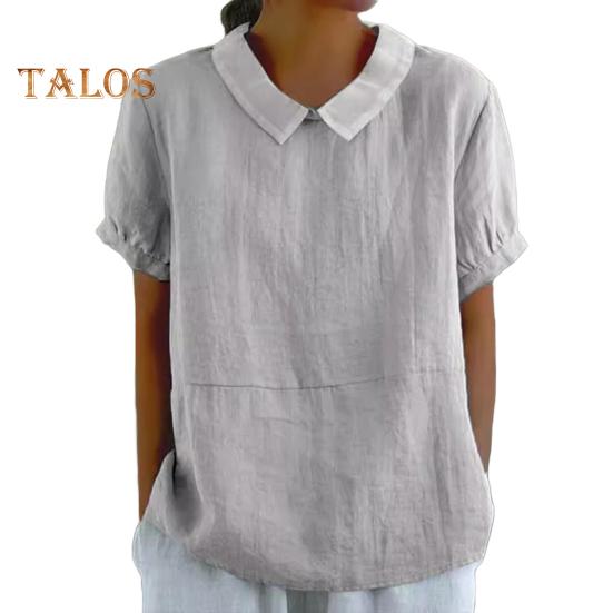 Damen Freizeithemd mit umgeschlagenem Kragen, kurzärmelig, einfarbig, lockere Passform, Sommer-T-Shirt für den Alltag