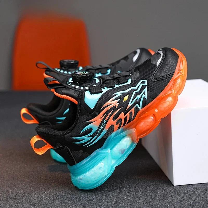 Fashion New Anti-skid Leather Kids Sneakers for Boys Running  Walking Lightweight Casual Shoes With Fashion Dragon Pattern Size 29-39