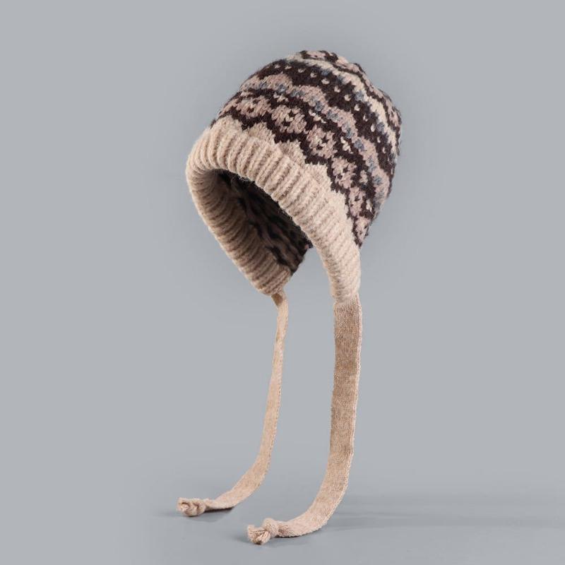Versatile knitted hat autumn and winter women's retro simple winter hat bag hat thermal hat wool hat ear protector