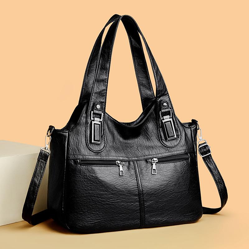 Women's Bag Lightweight Stitching Soft Leather Tote Bag Large Capacity Mother Bag