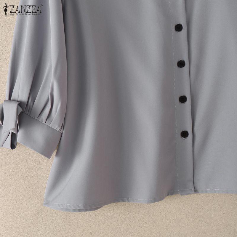 ZANZEA Women Casual Round Neck Solid Color Loose 3/4 Sleeve Blouse