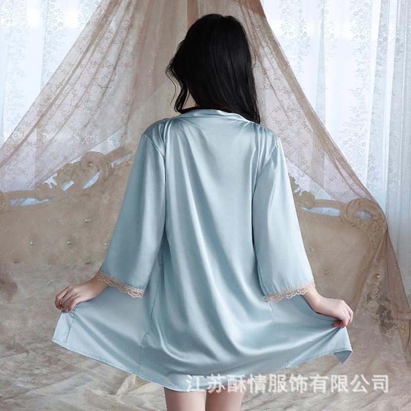 Crispy New Spring and Summer Comfortable Pajamas Backless Sweet Embroidered Lace Suspender Pajamas Women's Cardigan Loungewear Set