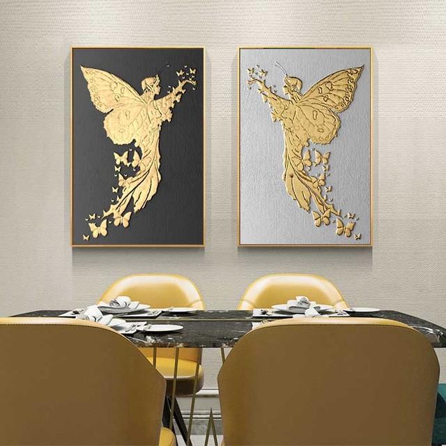 Nordic Retro Golden Angel Canvas Abstract Painting Home Decor Vintage Posters and Prints Wall Pictures Living Room No Frame