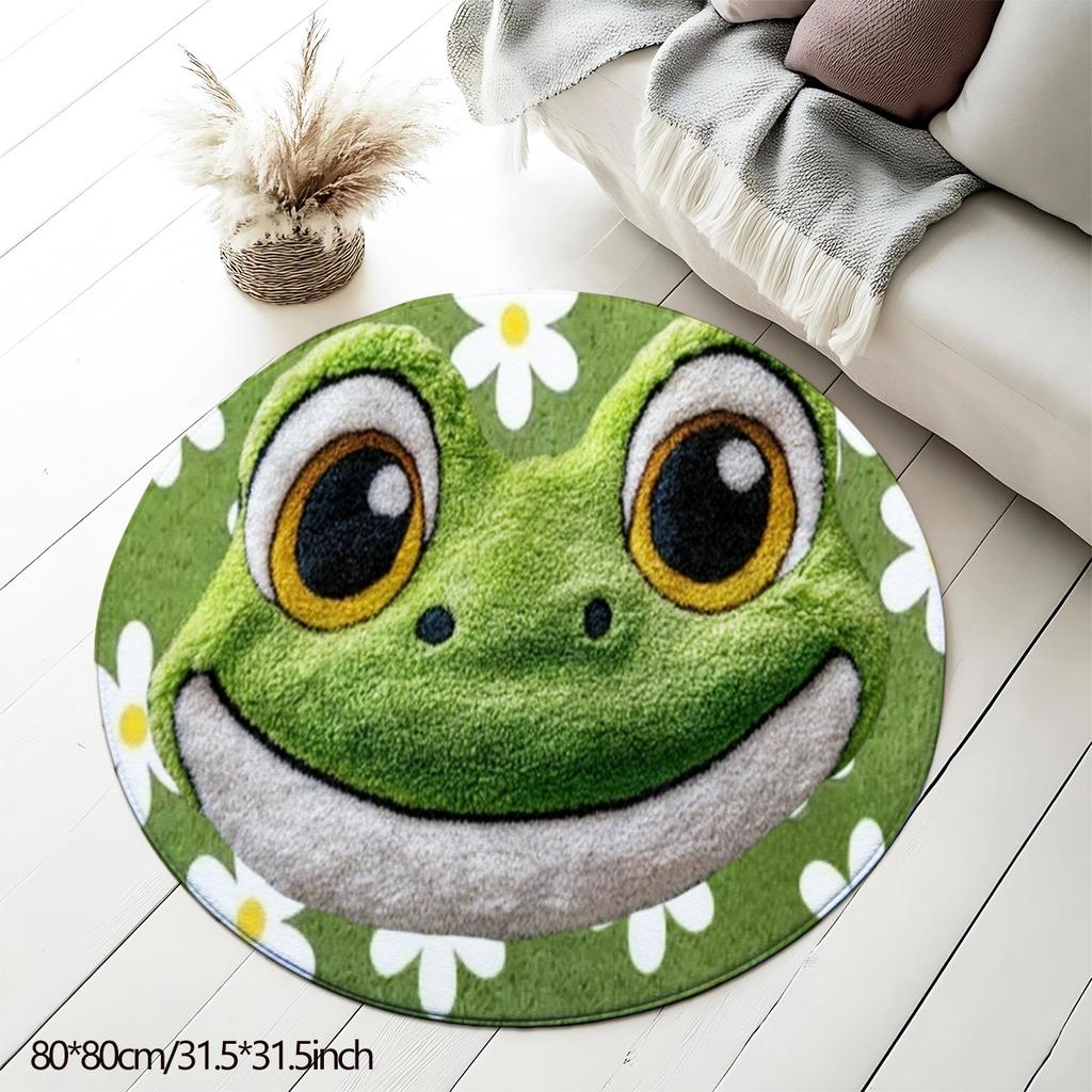 Flanell Bedruckter Lachender Frosch Runder Teppich Innen Teppich für Wohnzimmer Schlafzimmer Rutschfest Weiche Fußmatte Lustige Tier Thema Dekoration