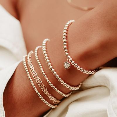 6pcs Gold Color Heart Crystal Beaded Bracelet Set For Women Vintage Minimalist Stretch Bead Ball Bracelets Daily Jewelry Gifts