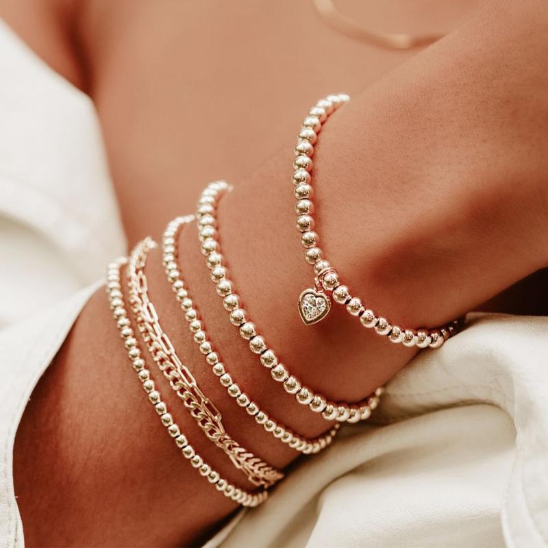 

6pcs Gold Color Heart Crystal Beaded Bracelet Set For Women Vintage Minimalist Stretch Bead Ball Bracelets Daily Jewelry Gifts