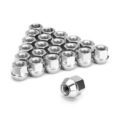 20 Pcs 21mm Height Open End Lug Nuts M12x1.5 M14x1.5 1/2-20, 9/16-18, (19mm) Hex , Cone Seat Car Wheel Nuts Sliver