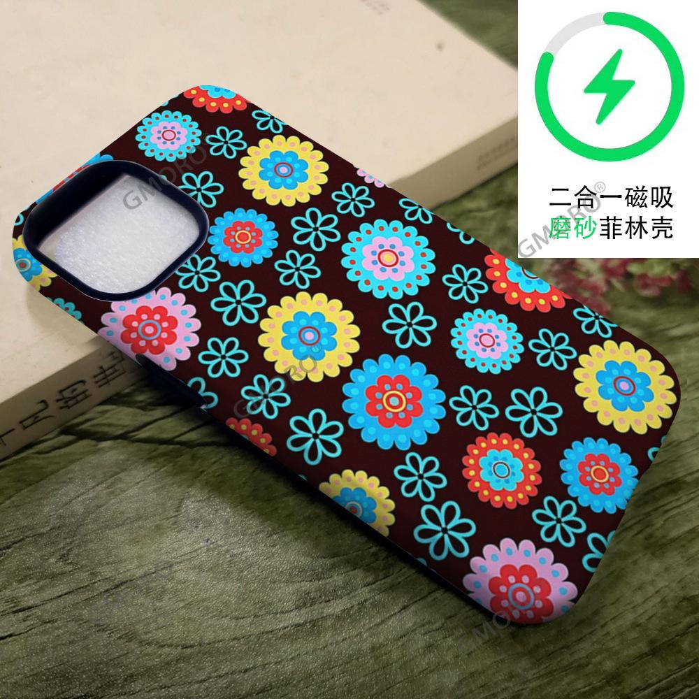 Retro colored flower Apple 17pm mobile phone case, hot-selling two-in-one film case iPhone13 anti-drop case.