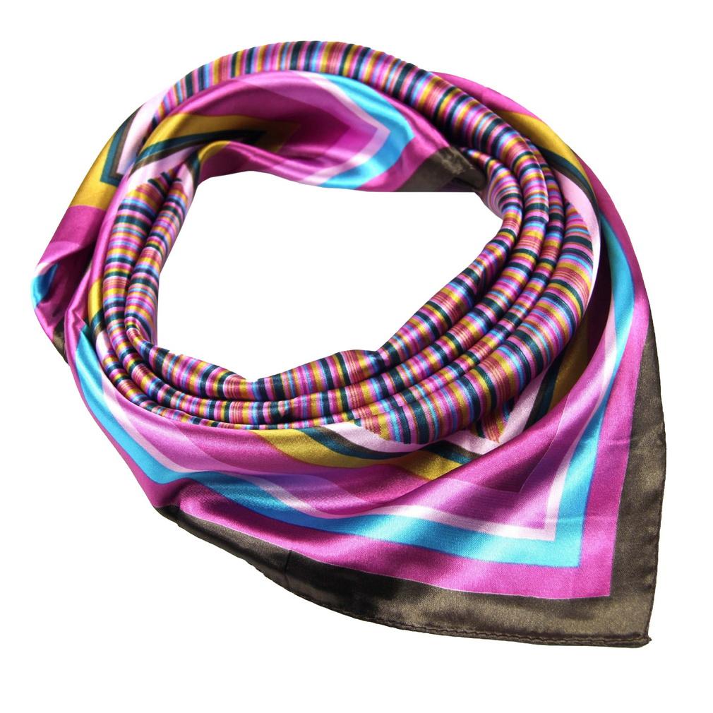 60x60cm Colorful Geometric Stripe Print Satin Silk Scarf Multifunctional Square Neck Scarves for Women