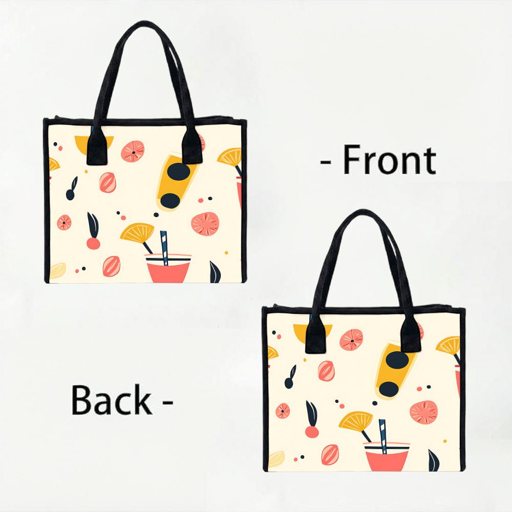 Cute Fruit Drink Printed Tote Bag Casual Large Capacity Handbag for Daily Use