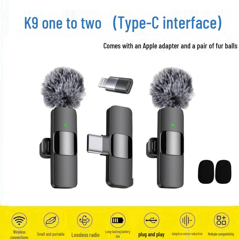 K1K9 Wireless Lavalier Microphone K15 - Dual Mobile Live Streaming & Outdoor Recording Noise-Reducing Mic