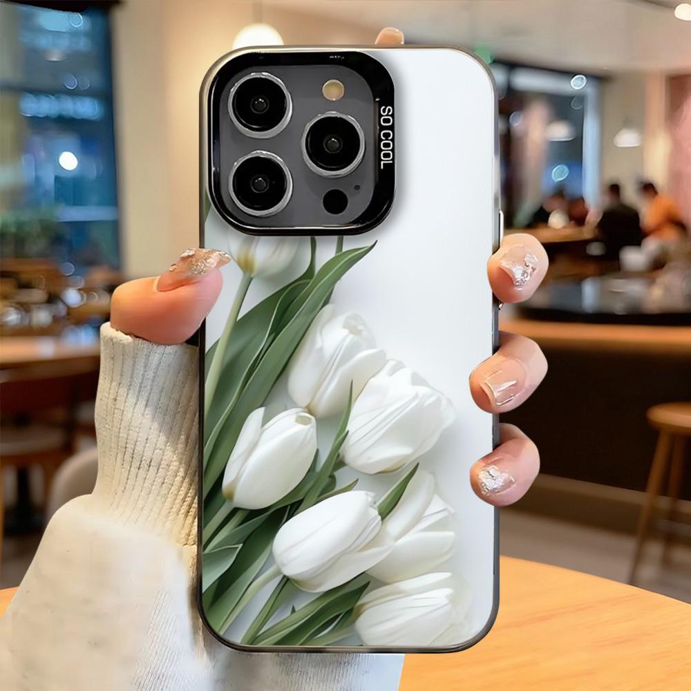 White Tulip Bouquet Phone Case Suitable for iPhone 17 16 15 14 13 12 11 Pro/Max/Plus Anti Drop and Shockproof Back Cover