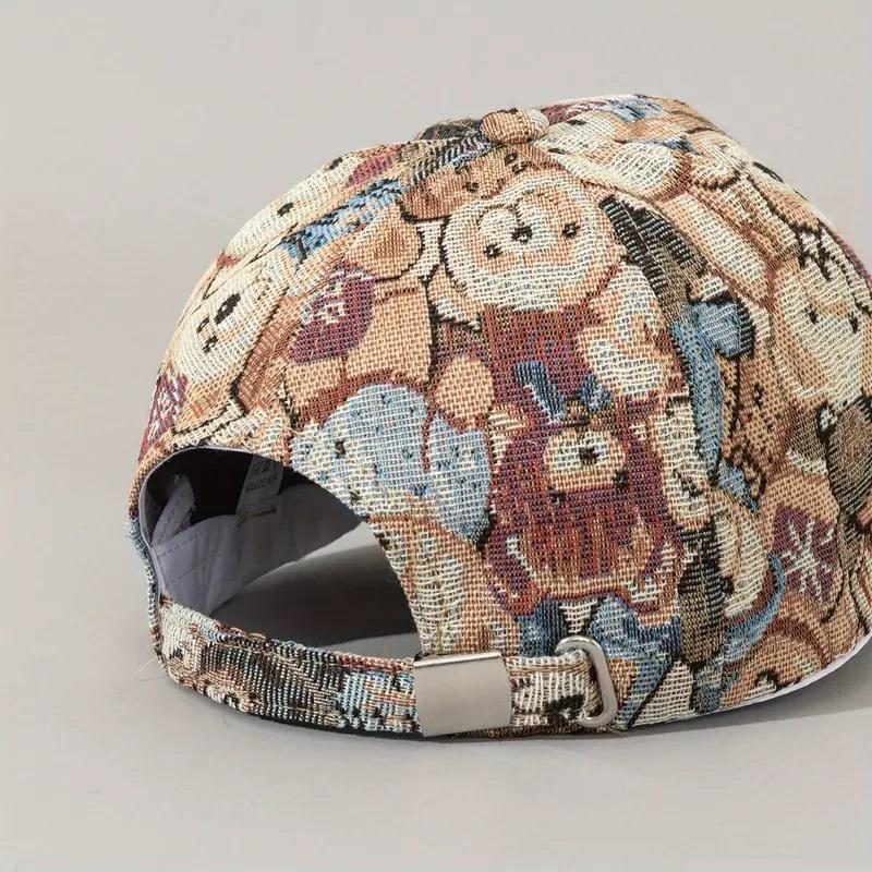Trendy Cute Bear Print Hard Top Baseball Cap, Unisex Sun Protection Duckbill Cap, Daily Cotton Sport Cap
