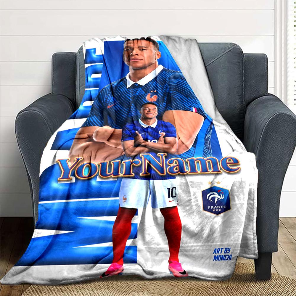 Mbappe Personalized Text Blanket Cozy Personalized Blanket Comfortable Suitable for Couch Living Room Office Chair Home Decor Ideal for All Seasons