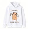 Kids Boys Girls Hooded Pullover Sweatshirt, Cute Capybara Lift First Chill Later Graphic Casual Soft Long Sleeve Hoodie For Daily Workout Playwear
