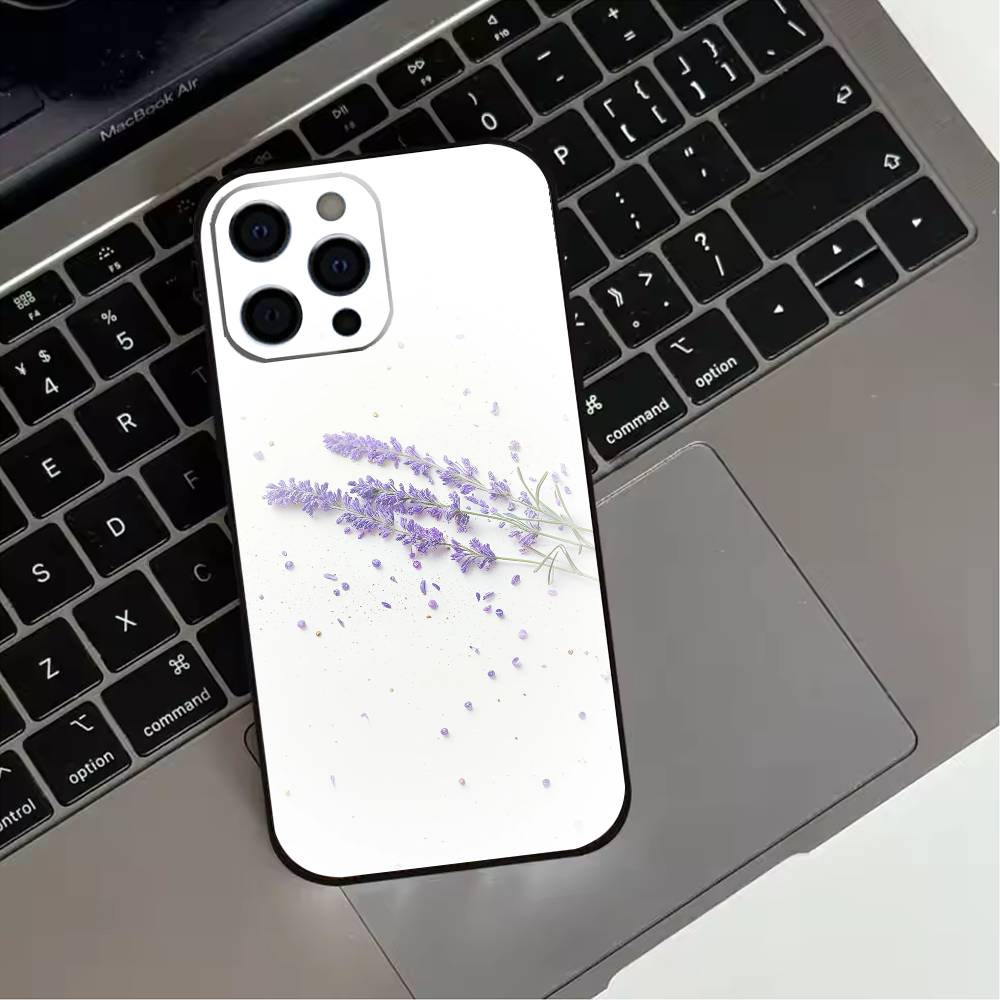 Lavender Purple Flowers Phone Case For iPhone 17,16,15,14,13,12,11 Plus,Pro Max,XS,Soft Silicone Black Cover
