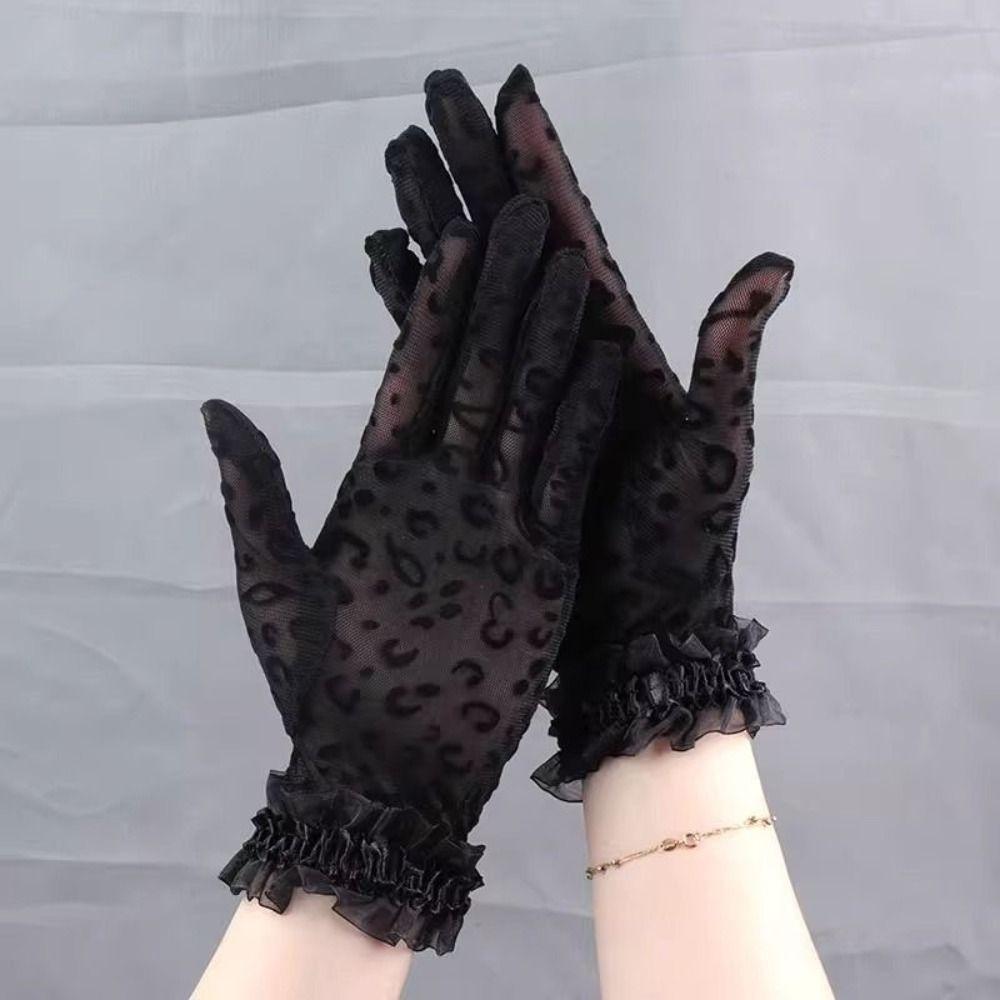 Leopard Print Women's Summer Gloves Sun Protection Breathable Lace Gloves Thin 5 Fingers Party Gloves Spring Summer Outdoor
