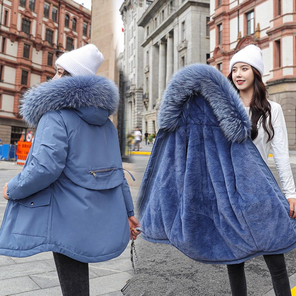 Fall Winter Women's Mid-length Thickened Parka, Loose Warm Plus Size Cold-proof Cotton Coat, Korean Fashion Outerwear