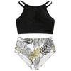 New split swimsuit women's solid color vest-style bra high waist printed briefs hip-wrapped swimsuit