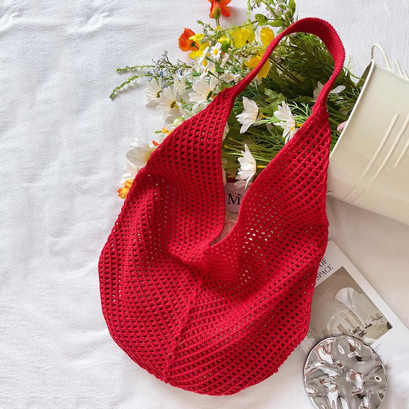 Yogodlns Fashion Large Capacity Beach Simple Knitted Women's ShoulderBag Knitted Hollow Woven Inner Tote Bag