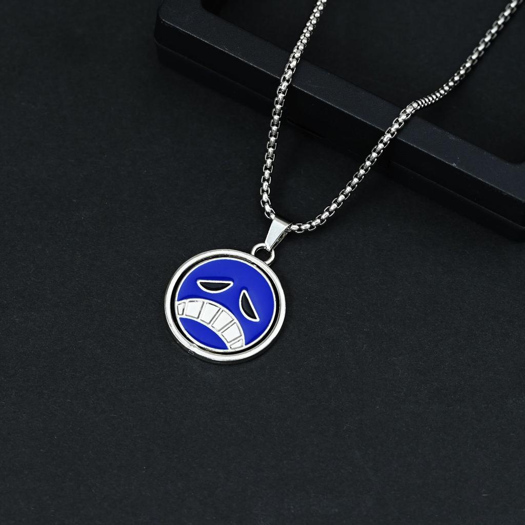Double-Sided Oil Drip Pendant Necklace 70CM Stainless Steel Chain Round Emoticon Face Charm Pendant Jewelry for Everyday Wear