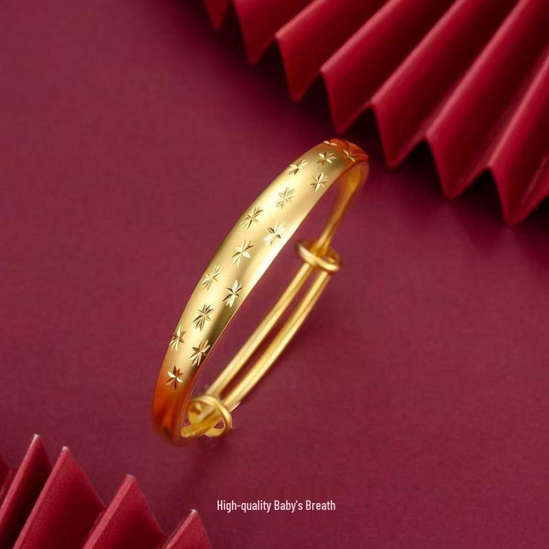 Luxury Starburst Sand Gold Bracelet - Push-Pull Design, High-End Imitation Gold Jewelry