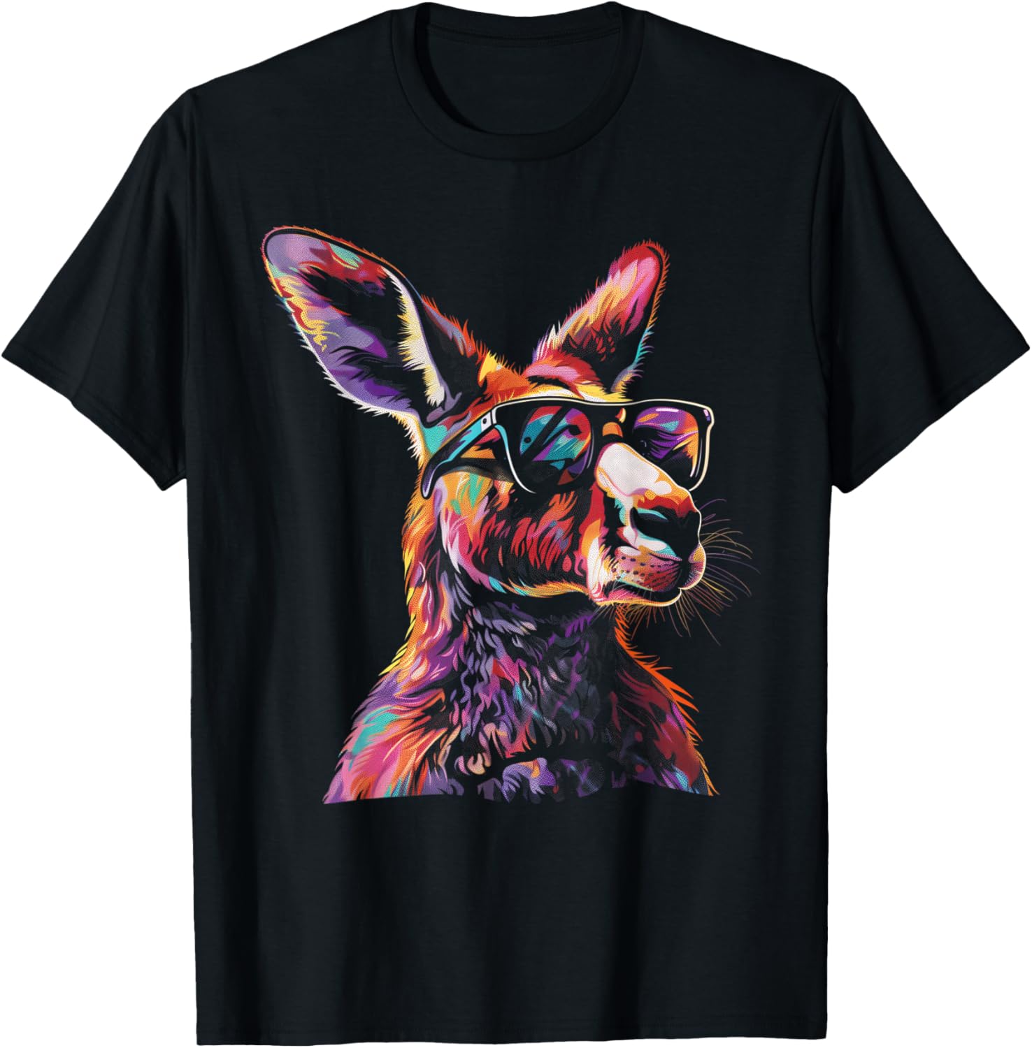 Kangaroo Wearing Sunglasses Colourful Funny Animal Australia TShirt Short Sleeve Casual 100 Cotton Shift S